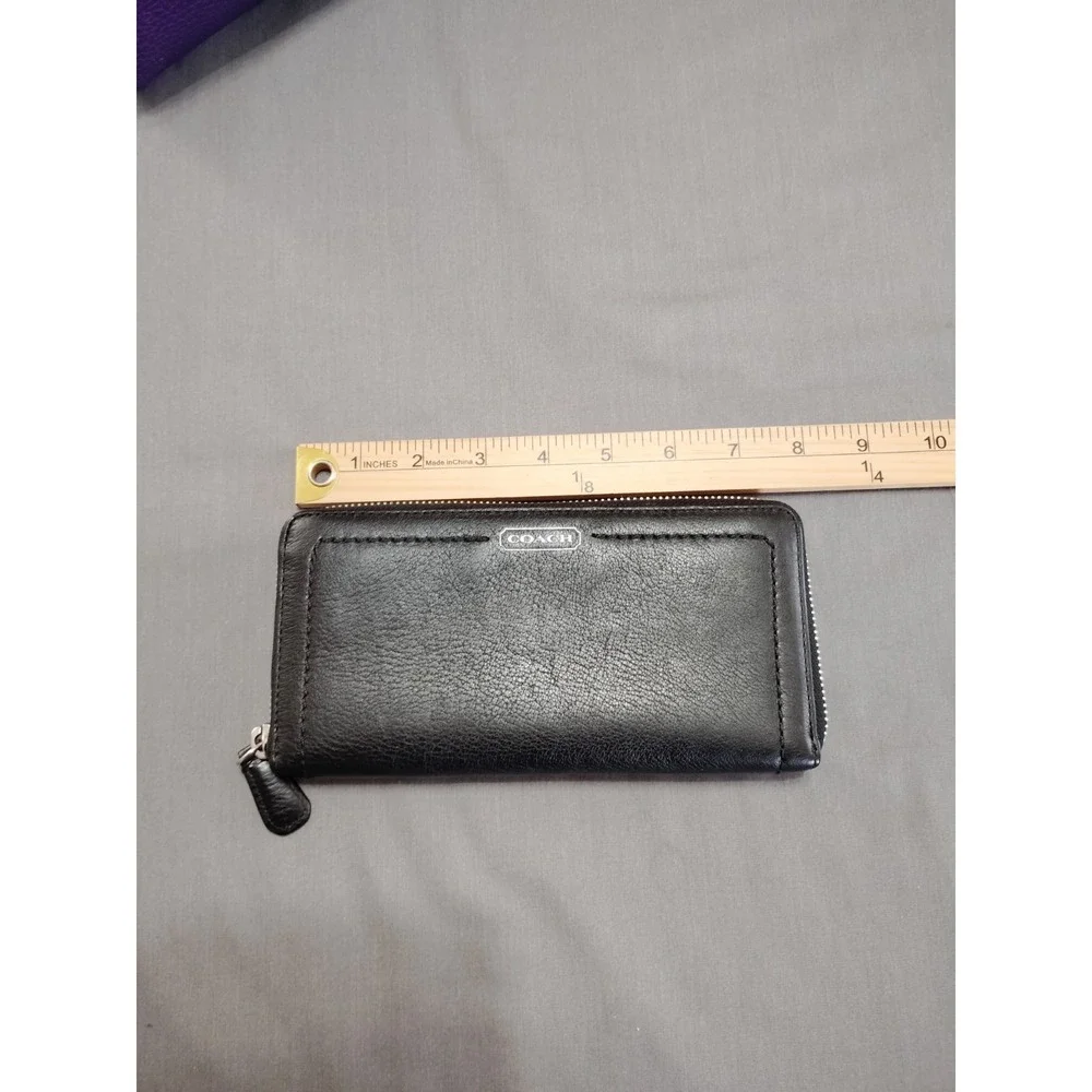 Coach Darcy Saffiano Blck Leather Accordion Zip Around Billfold Card Coin Wallet